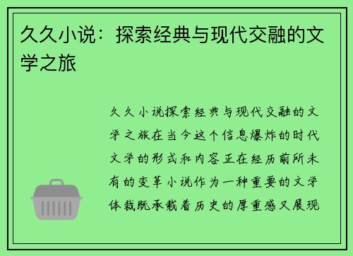 久久小说：探索经典与现代交融的文学之旅